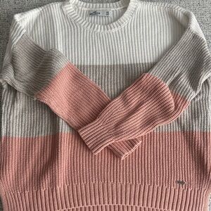 Hollister Women's Striped Sweater - Pink, White,Tan